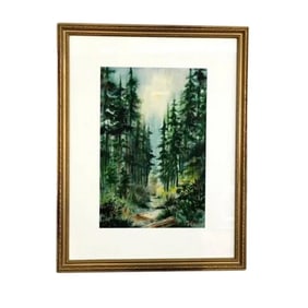 1972 Forestscape Watercolor Signed "Berg"