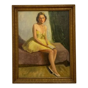 Vintage Art Deco Portrait of a Ballerina Painting by a Kimball
