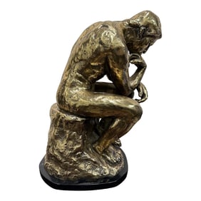 Brass Sculpture on Marble Base After Rodin's "The Thinker" - SIGNED
