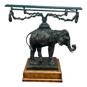 1970s Bronze & Leather Elephant Table