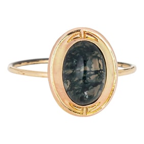 Antique Victorian Moss Agate Conversion 14k Yellow Gold Ring Size 8.5