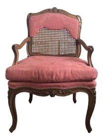 Vintage Mid Century French Caned and Upholstered Chair