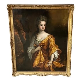 17th Century Oil Painting Portrait Lady Elizabeth Countess of Westmorland in Golden Dress Circle of