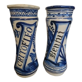 A Pair Antique Alberello or Pharmacy Jars/ Catalan Pottery Vases