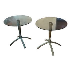 1980s Pair of Vintage Floating Glass Tables on Weathered/Distressed Metal Stands