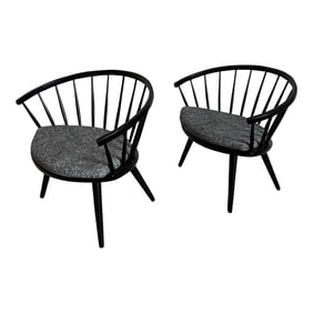 Scandinavian Yngve Ekstrom Arka Spindle Back Chairs With New Cushions - a Pair