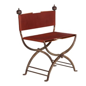 Antique Wrought-Iron and Leather Savonarola Chair, Early 20th Century