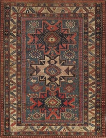 Antique Kazak Green/Ivory Rug, 3' 8" X 4'10"