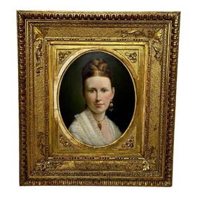 19th Century Oil Painting Portrait Young Dutch Hague Lady Nobility Framed