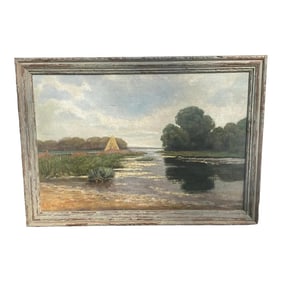 1920 Framed Oil on Board Landscape "Delmarva" by Artist R. Kiemitz