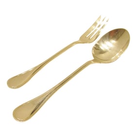 1970s Christofle 2-Piece Silver Plate Serving Fork and Spoon in Pearls Pattern