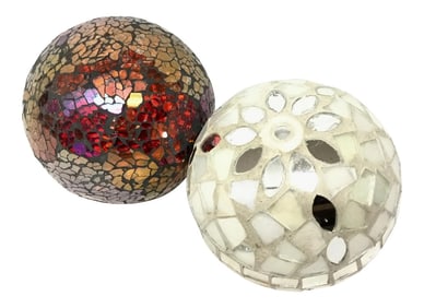 Modern Glass Sharded Round Spheres - a Pair