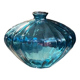 1980s Oversized Vintage Heavy Blue Ribbed Vase