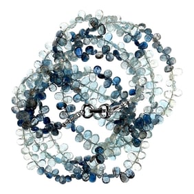 Rope of Multi Tone Cool Blue Aquamarine Briolette