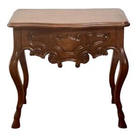 19th C. French Provincial Louis XV Style Carved Walnut Side Table With Drawer