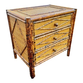 1970s British Colonial Tortoiseshell Bamboo and Cane Three Drawer Chest