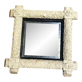 Early 20th Century White Painted Faux Bois Rustic Crossed Corner Wall Mirror