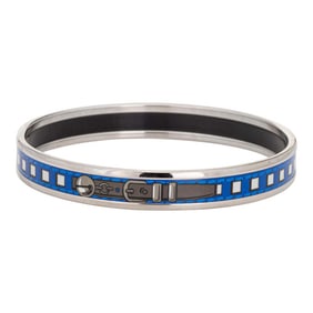 Hermes Enamel Bangle Bracelet Blue Square Belt Motif Narrow 65 Size Small