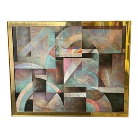 1980s Large Framed Abstract Art Signed by Richard Hall
