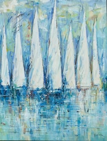 Abstract Sailboats, Contemporary Original Oil Painting on Canvas, Unframed