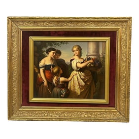 Late 20th Century Vintage Painting on a Porcelain Plaque, Framed