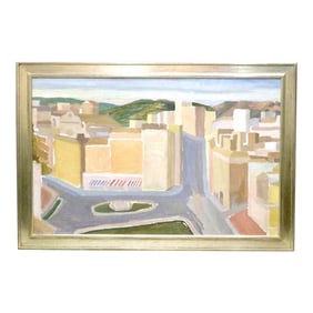 Large Framed Cityscape Abstract Oil Painting on Board