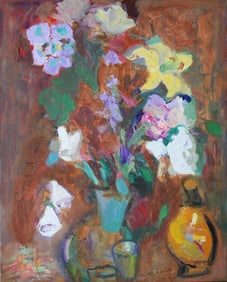 Abstract Still Life Painting With Lilies and Irises by Murat Kaboulov