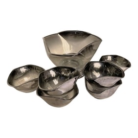 Mid 20th Century Dorothy Thorpe Queens Vitreon Lusterware Triangular 7 Piece Salad Serving Bowls Set