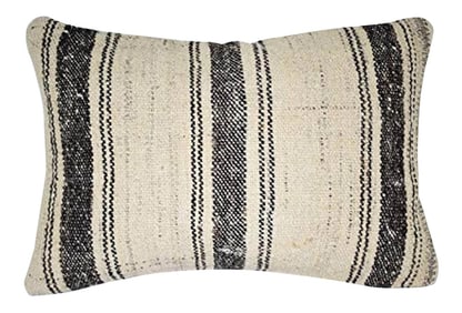 Vintage Turkish Kilim Rug Pillow in Natural