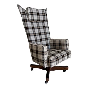 Newly Upholstered Plaid High Back Rolling Vintage Executive Desk Chair