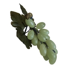 Mid 20th Century Asian Carved Jade Grape Cluster/Bunch Hard Stone Fruit With Leaves