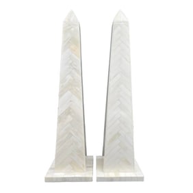 Late 20th Century Herringbone Tessellated Bone Obelisks - Set of 2