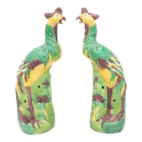 Large Pair of Chinese Export Porcelain Phoenixes, Circa 1900. Restored