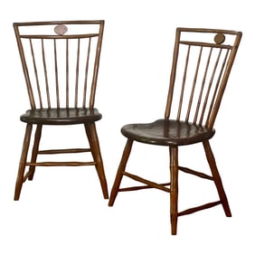 18th Century Early Pennsylvania Windsor Chairs by Love & Whitelock, Signed- a Pair