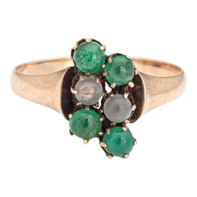 Antique Victorian Ring Moonstone Emerald Vintage 9k Rose Gold Size 6.25
