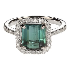 Green Tourmaline and Diamond Dinner Ring Size 6.5
