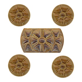 1920s Sarreguemines Artichoke Plates & Platter Set- 5 Pieces