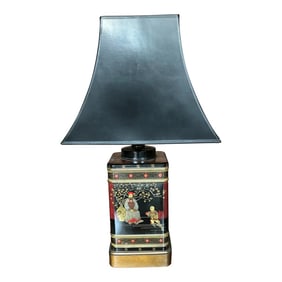 Vintage Frederick Cooper Style Tea Canister Chinese Lamp With Black Shade