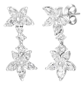 18k White Gold 6.0 Cttw Marquise Diamond Floral Dangle Drop Earrings (E-F Color, VS1-VS2 Clarity)