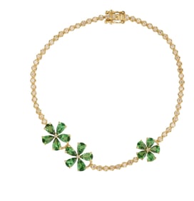 Nina Zhou Tsavorite Cherry Blossom Diamond Tennis Bracelet in 18k Yellow Gold