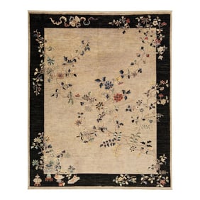Room Size Modern Chinese Style Brown Wool Rug With Floral Motif