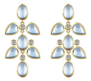 Nina Zhou Rainbow Moonstone Diamond Chandelier Drop Earrings in 14k Yellow Gold - a Pair