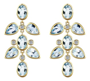 Nina Zhou Aquamarine Diamond Drop Earrings in 14k Yellow Gold - a Pair