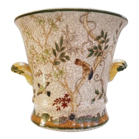 Late 20th Century Chinese Porcelain Cachepot or Planter With Bird Motif