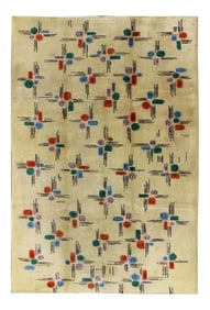 Mid-Century Modern Rug With All-Over Blossom Pattern on Cream Field