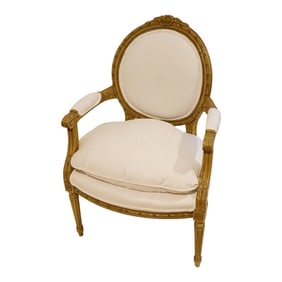 Louis XVI Style Ribbon Back Fauteuil - Round Back Chair With New White Cotton Upholstery