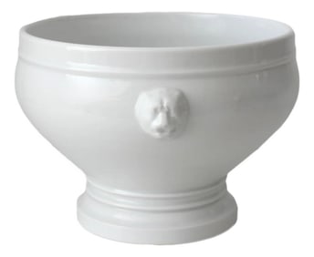 Early 1900s French White Porcelain Lion-Handle Bowl