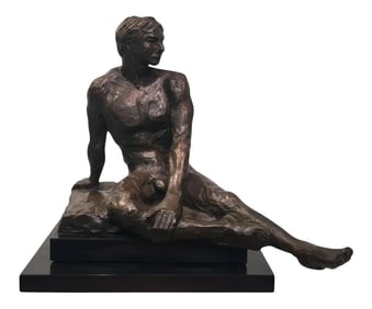 1970s Rayne Brutalist Nude Man Sculpture on Revolving Base