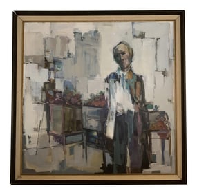 1960s Fruit Vendor Acrylic on Canvas by Ea Blake