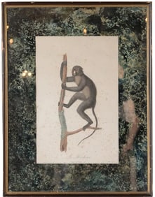 18th-C. Colored Monkey Print by Jean Baptiste